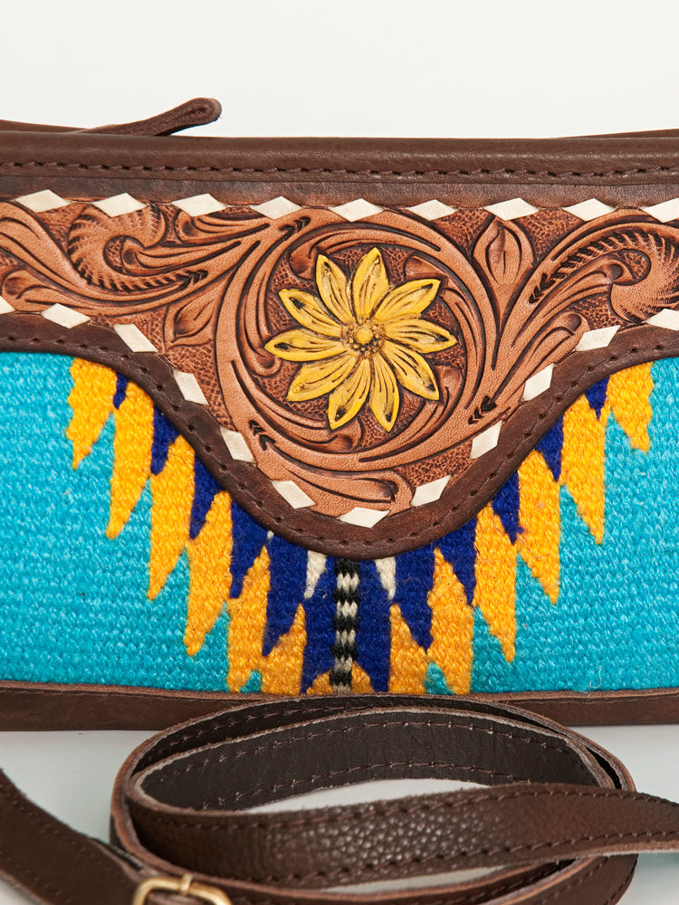 American Darling Hand-Tooled Saddle Blanket Leather Crossbody Bag