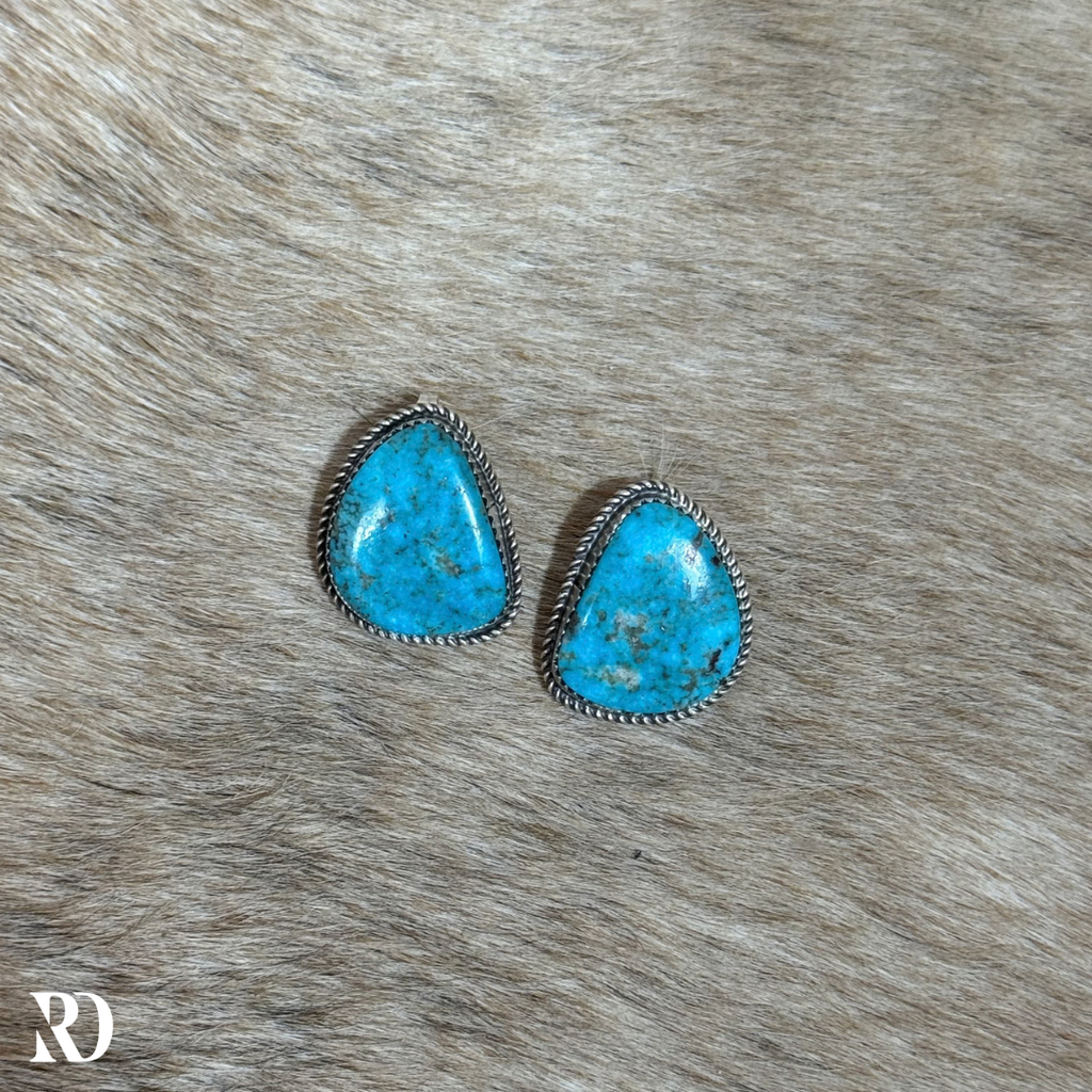 Kingman Turquoise Stud Earrings By Donovan Nez — view 2