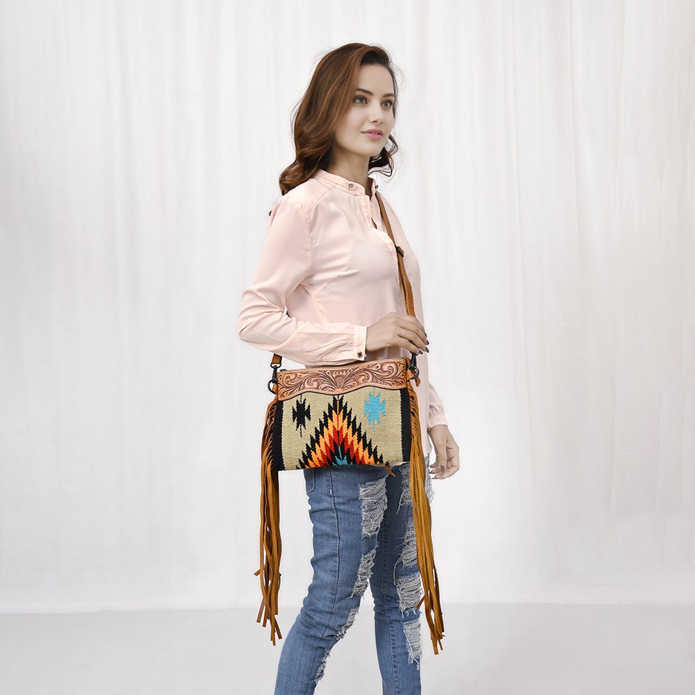 American Darling Crossbody Hand Tooled Saddle Blanket Genuine Leather