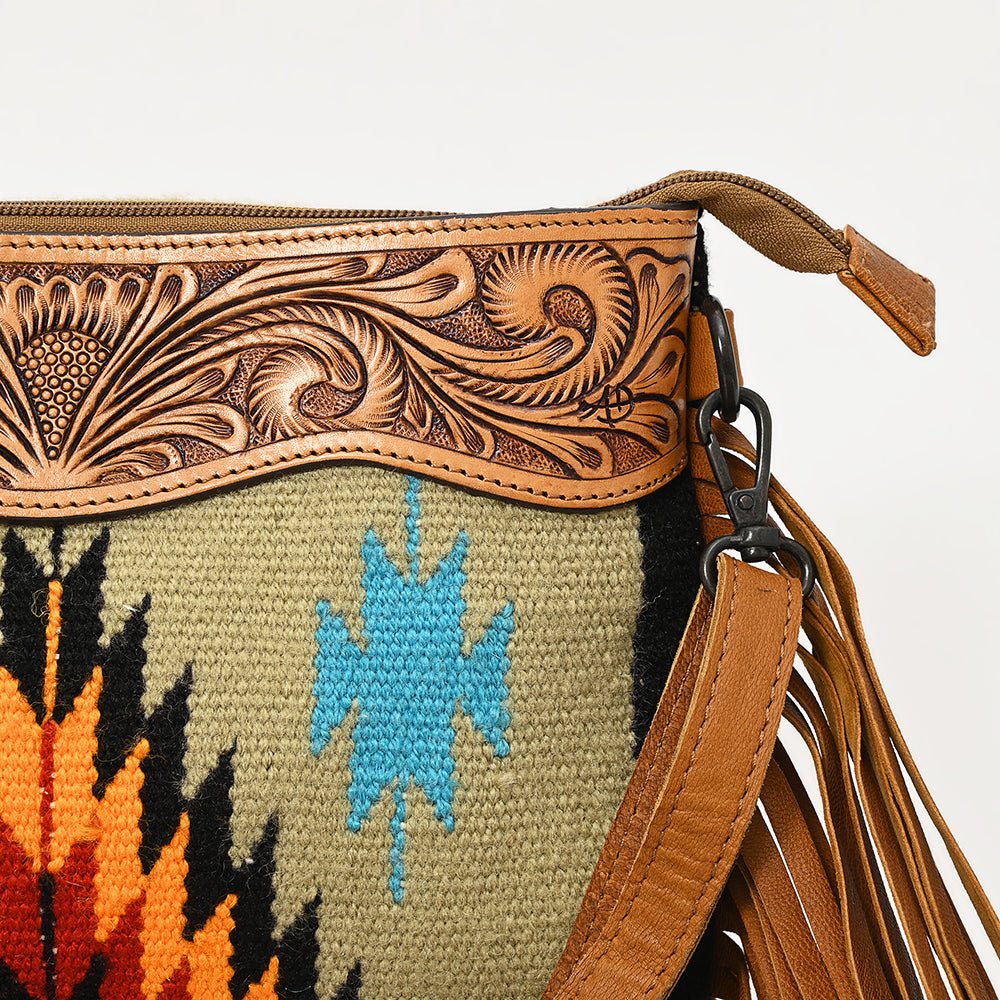 American Darling Crossbody Hand Tooled Saddle Blanket Genuine Leather