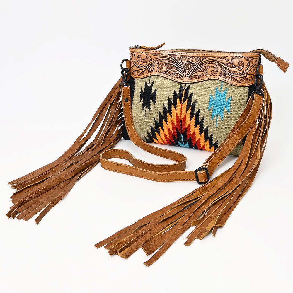 American Darling Crossbody Hand Tooled Saddle Blanket Genuine Leather