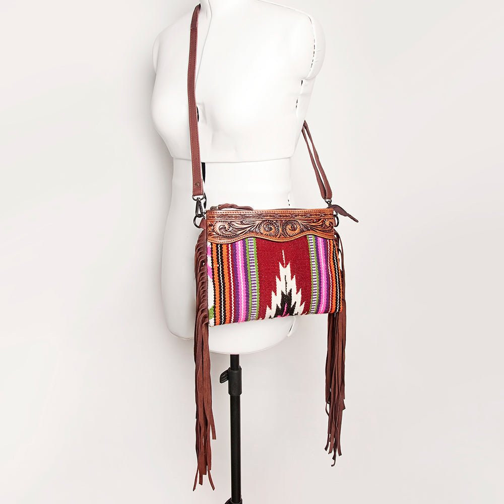 American Darling Crossbody Hand Tooled Saddle Blanket Genuine Leather