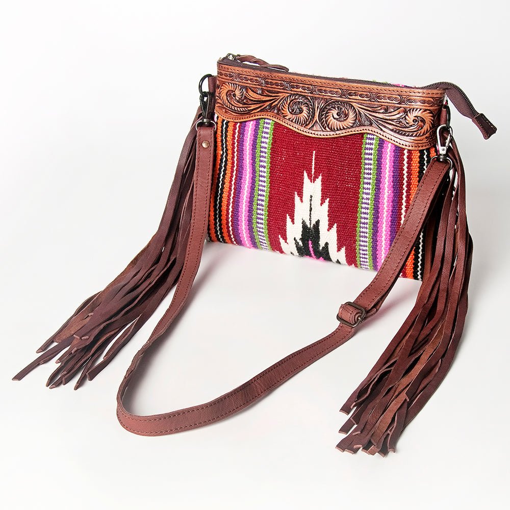 American Darling Crossbody Hand Tooled Saddle Blanket Genuine Leather