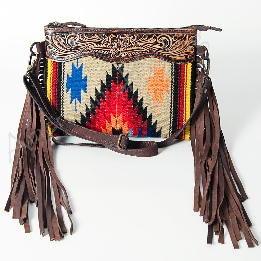 American Darling Crossbody Hand Tooled Saddle Blanket Genuine Leather