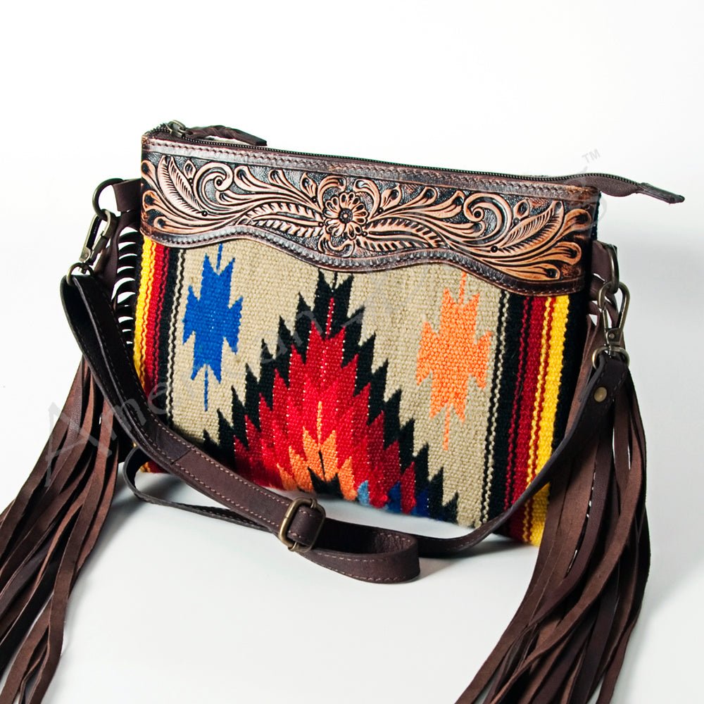 American Darling Crossbody Hand Tooled Saddle Blanket Genuine Leather