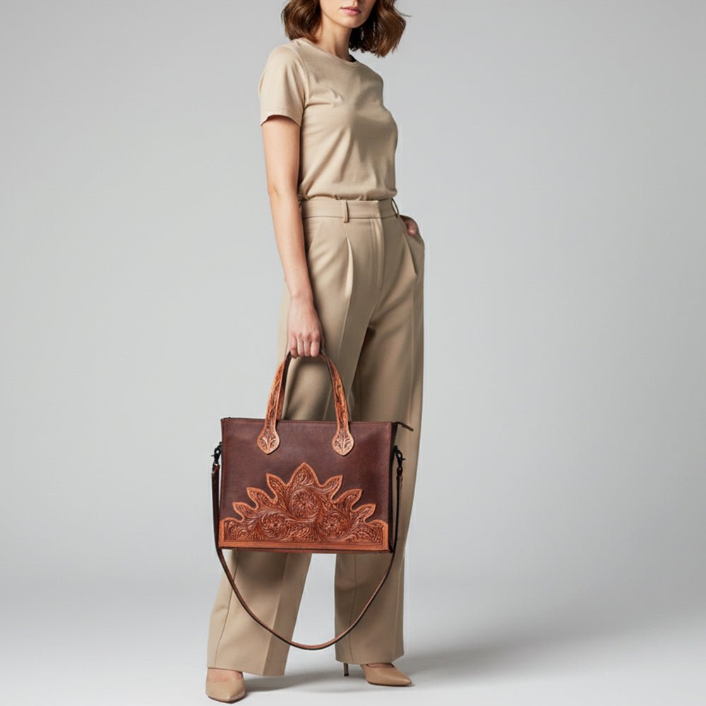 Premium Genuine Leather Tote For Women With Western Heritage Detailing Daily Use