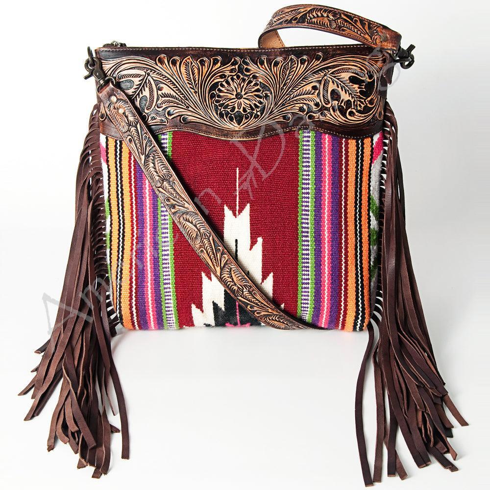American Darling Hand-Tooled Saddle Blanket Leather Crossbody Bag
