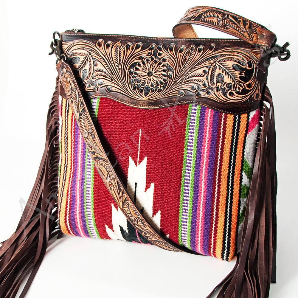 American Darling Hand-Tooled Saddle Blanket Leather Crossbody Bag