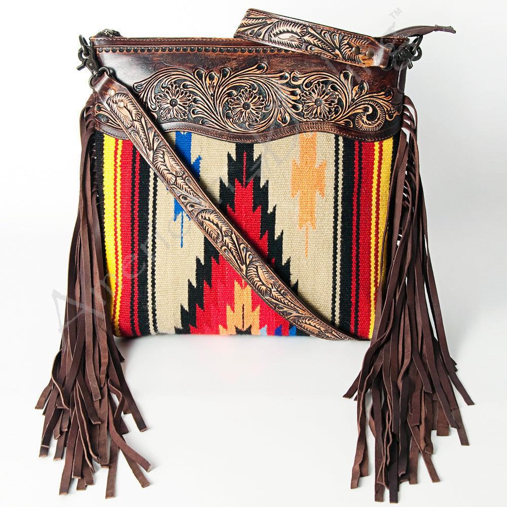 American Darling Hand-Tooled Saddle Blanket Leather Crossbody Bag