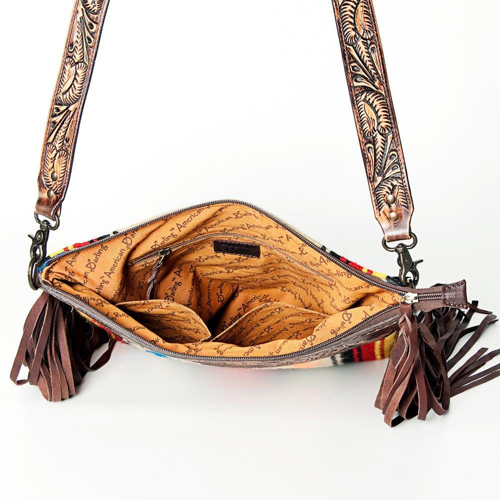 American Darling Hand-Tooled Saddle Blanket Leather Crossbody Bag