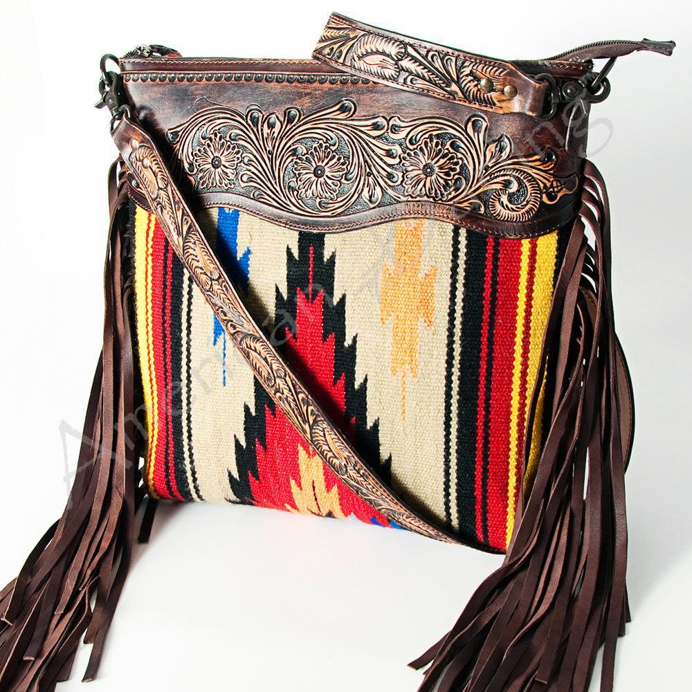 American Darling Hand-Tooled Saddle Blanket Leather Crossbody Bag