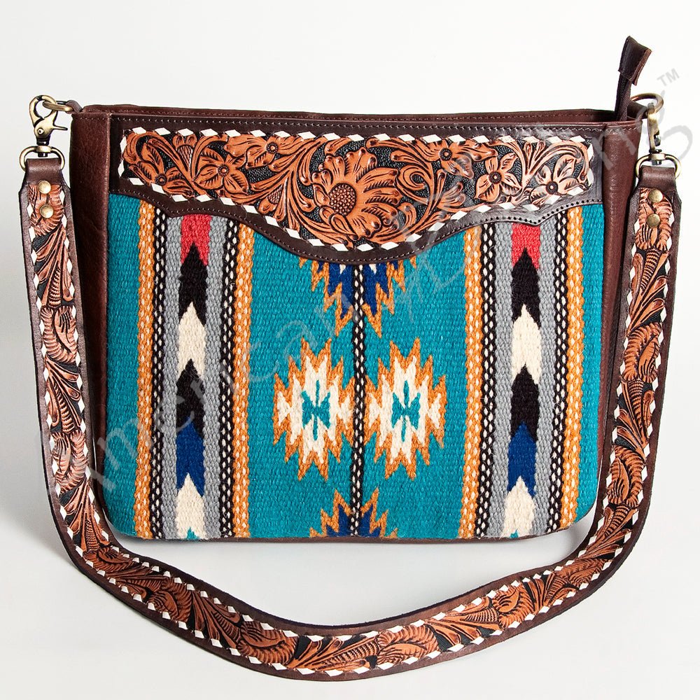 American Darling Large Crossbody Hand Tooled Saddle Blanket Genuine Leather