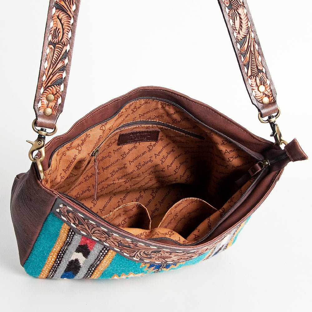 American Darling Large Crossbody Hand Tooled Saddle Blanket Genuine Leather