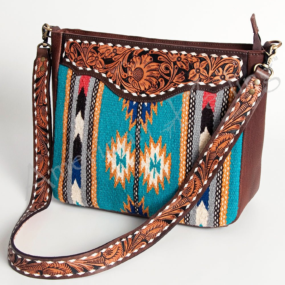 American Darling Large Crossbody Hand Tooled Saddle Blanket Genuine Leather