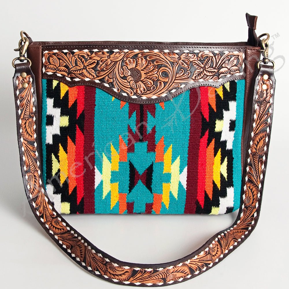 American Darling Large Crossbody Hand Tooled Saddle Blanket Genuine Leather