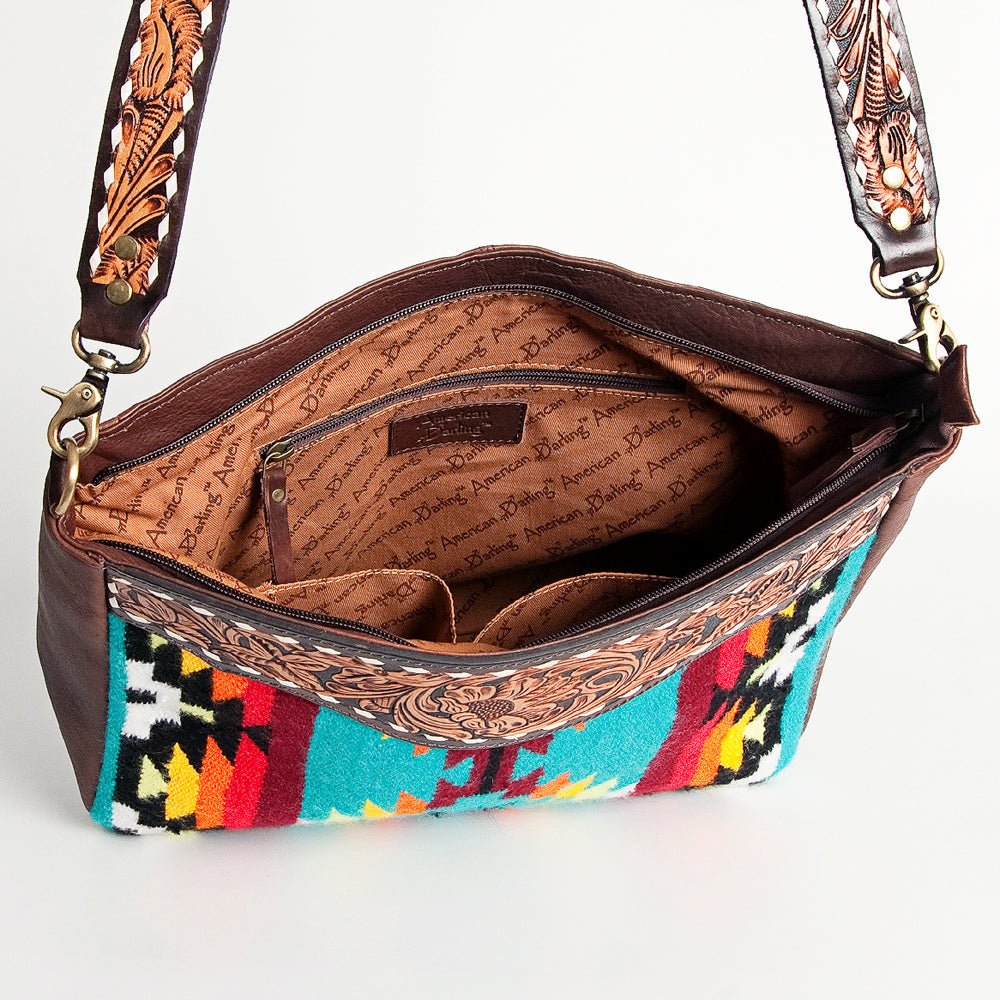 American Darling Large Crossbody Hand Tooled Saddle Blanket Genuine Leather