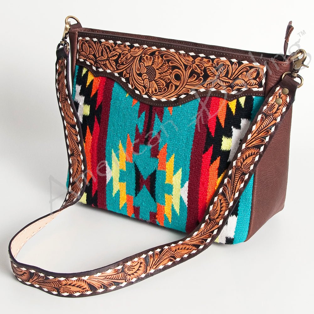 American Darling Large Crossbody Hand Tooled Saddle Blanket Genuine Leather
