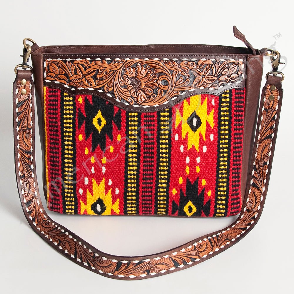 American Darling Large Crossbody Hand Tooled Saddle Blanket Genuine Leather