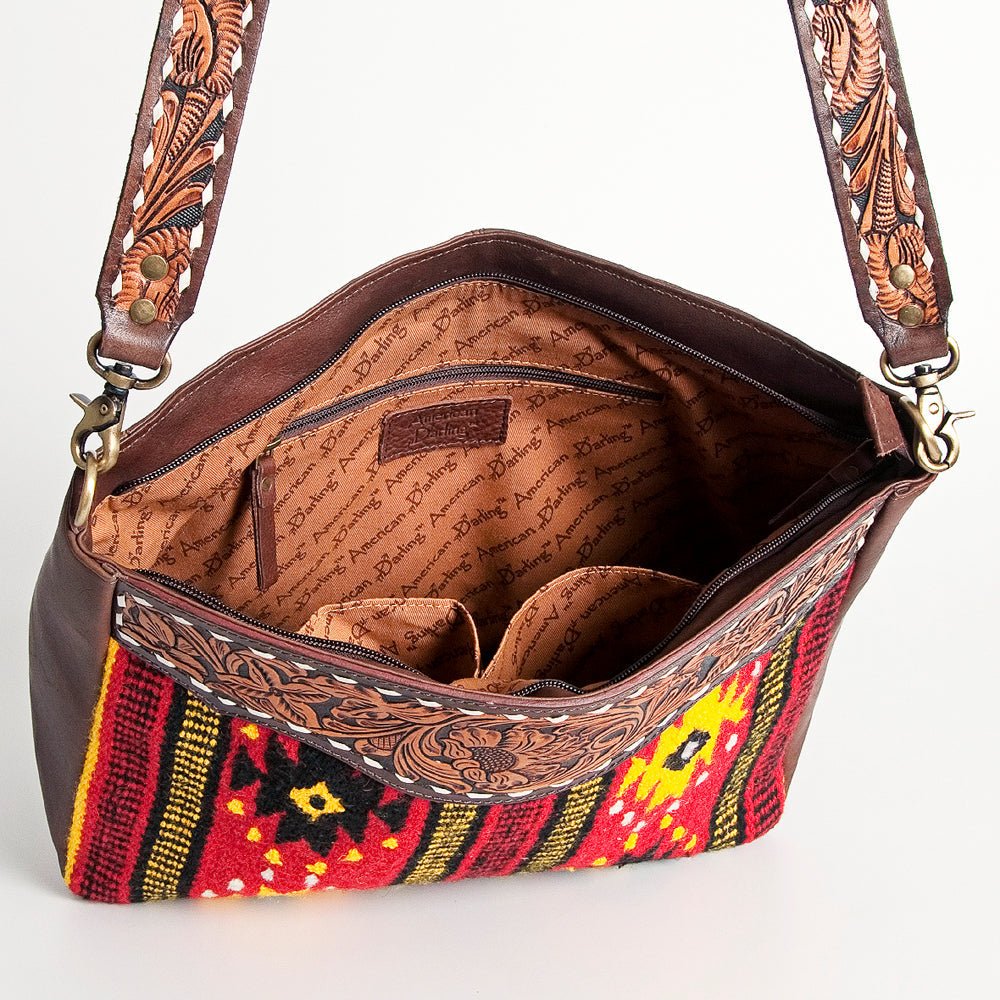 American Darling Large Crossbody Hand Tooled Saddle Blanket Genuine Leather