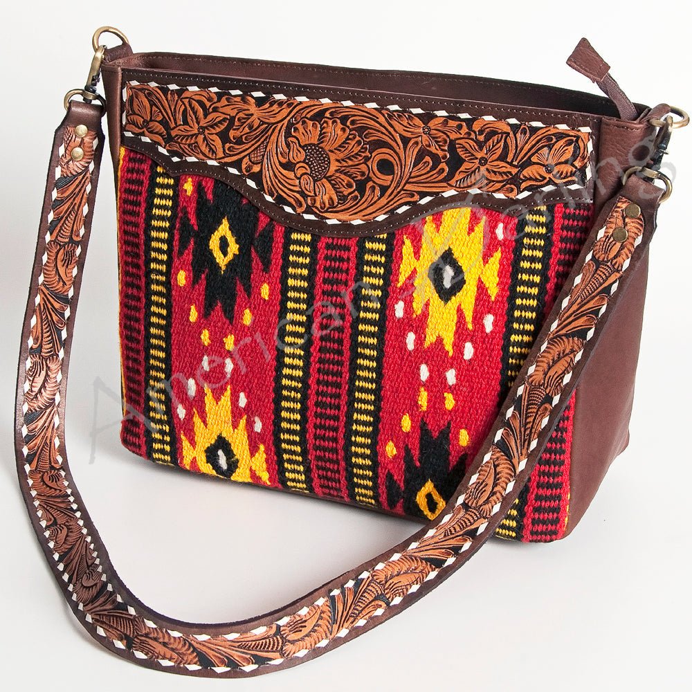 American Darling Large Crossbody Hand Tooled Saddle Blanket Genuine Leather