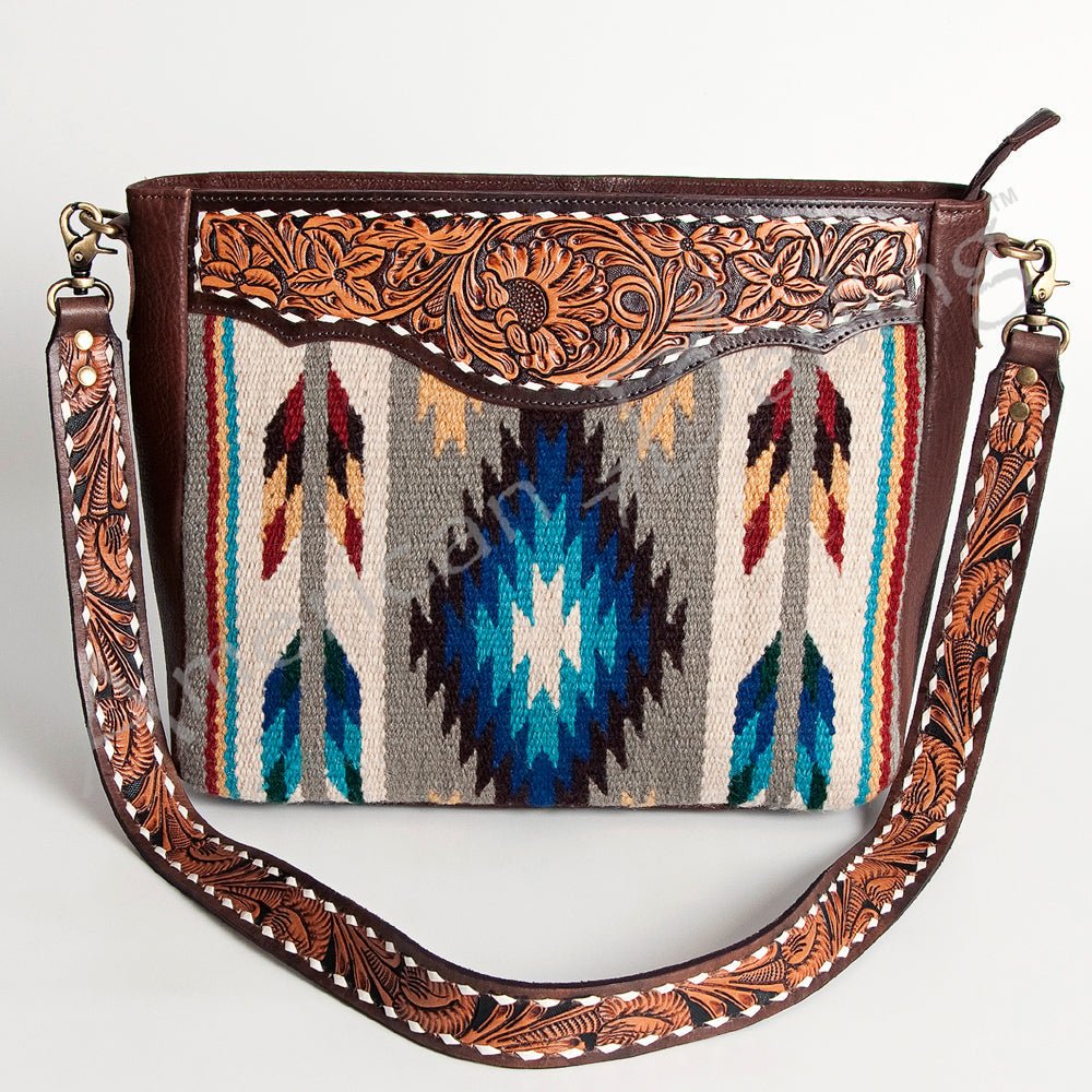 American Darling Large Crossbody Hand Tooled Saddle Blanket Genuine Leather