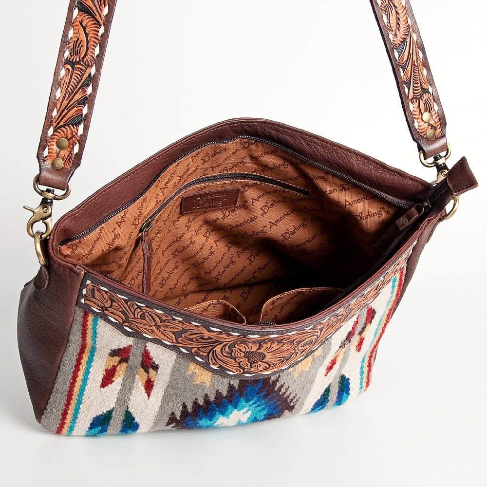 American Darling Large Crossbody Hand Tooled Saddle Blanket Genuine Leather
