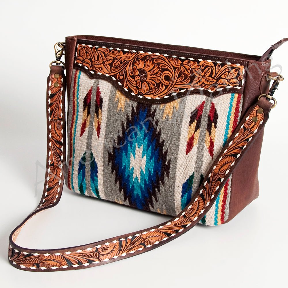 American Darling Large Crossbody Hand Tooled Saddle Blanket Genuine Leather