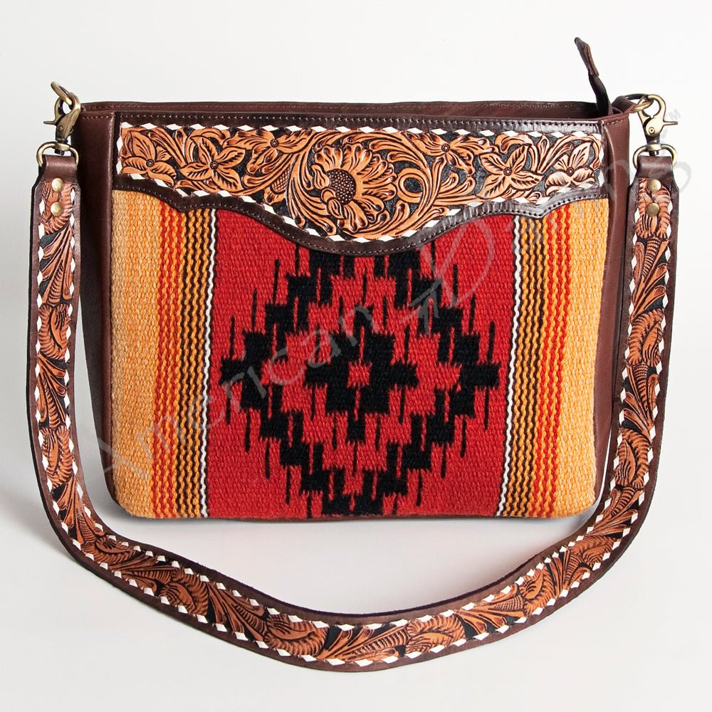 American Darling Large Crossbody Hand Tooled Saddle Blanket Genuine Leather