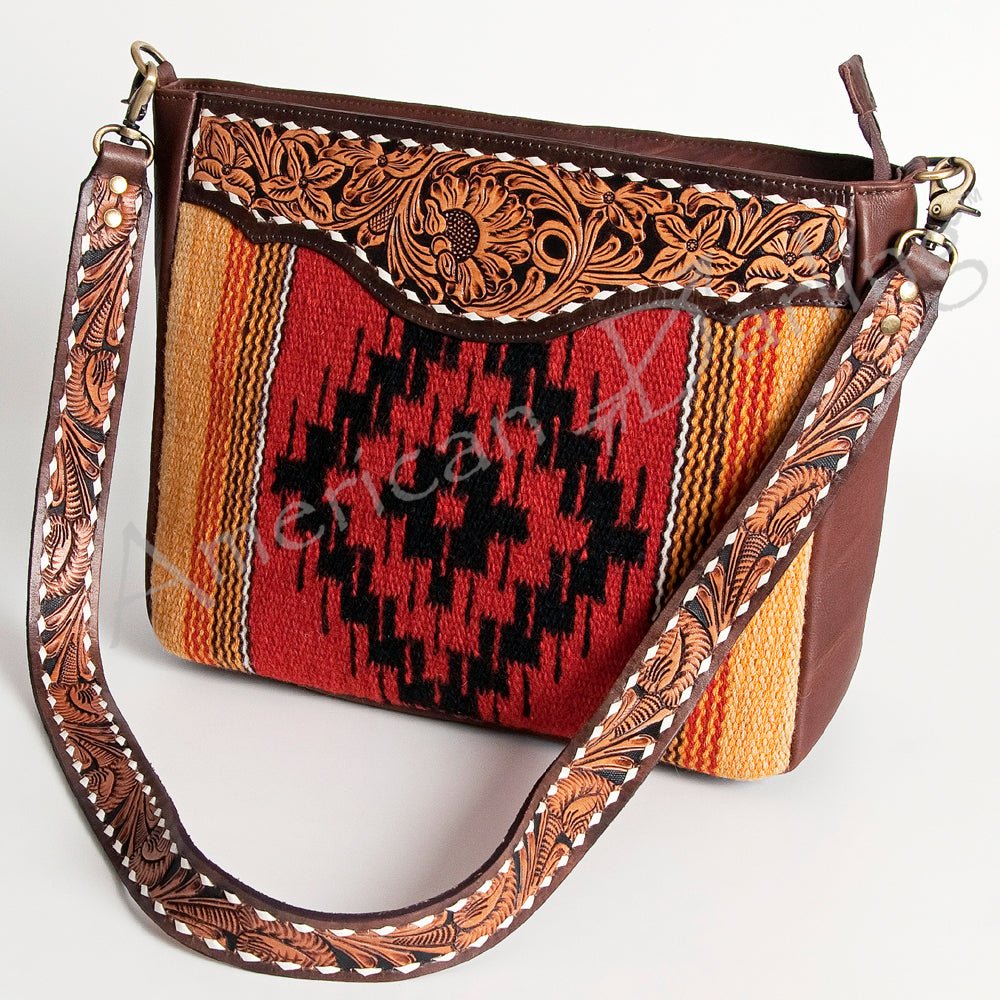 American Darling Large Crossbody Hand Tooled Saddle Blanket Genuine Leather