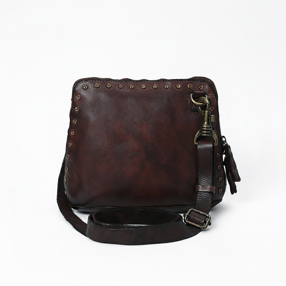 Spaghetti Western Swc199Brn Coin Purse Vintage Handmade Drum Dyed Genuine European Cowhide Leather Women Bag Western Handbag Purse