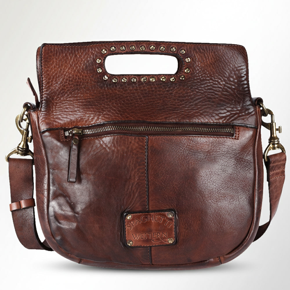 Spaghetti Western Swc173Brn Clutch Vintage Handmade Drum Dyed Genuine European Cowhide Leather Women Bag Western Handbag Purse