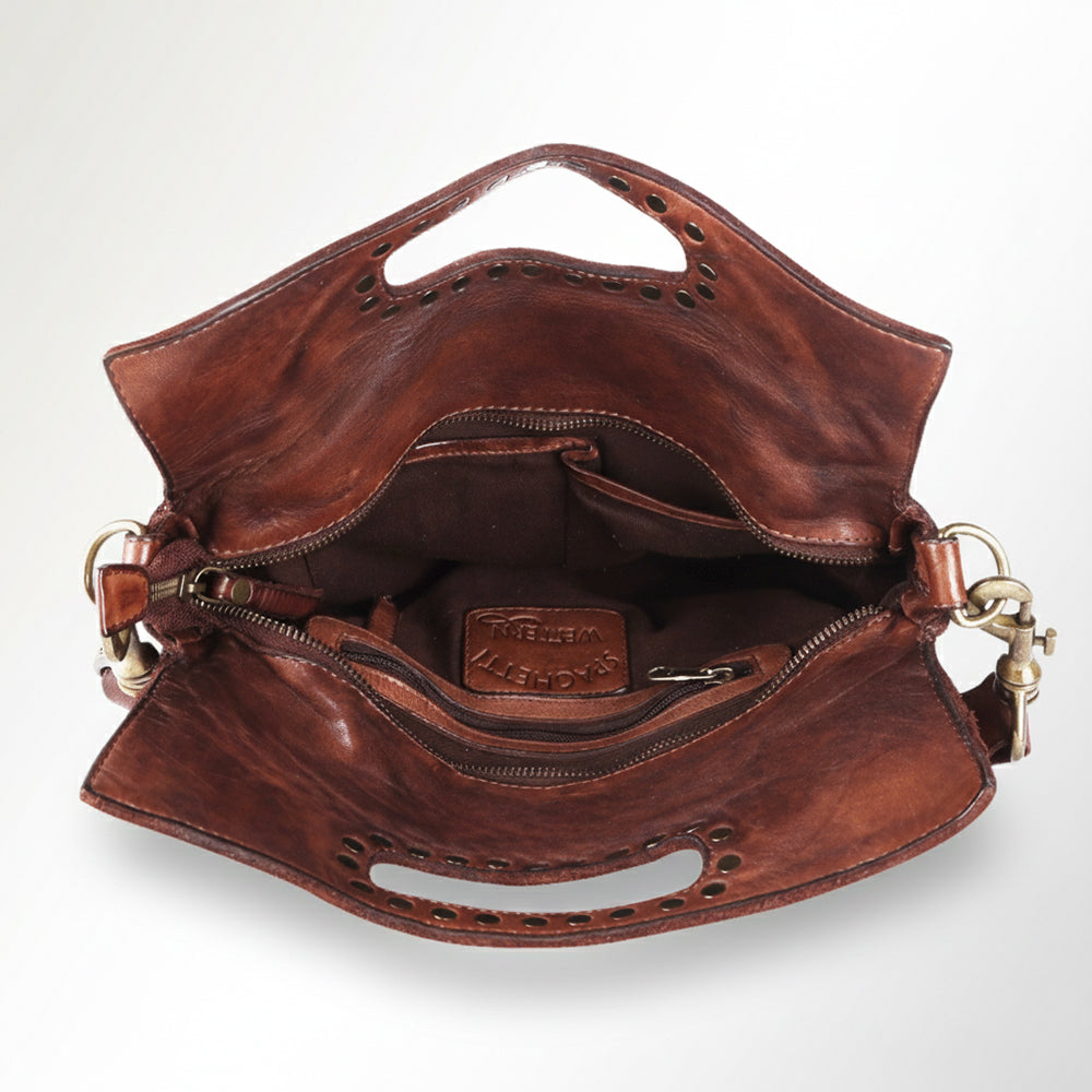Spaghetti Western Swc173Brn Clutch Vintage Handmade Drum Dyed Genuine European Cowhide Leather Women Bag Western Handbag Purse