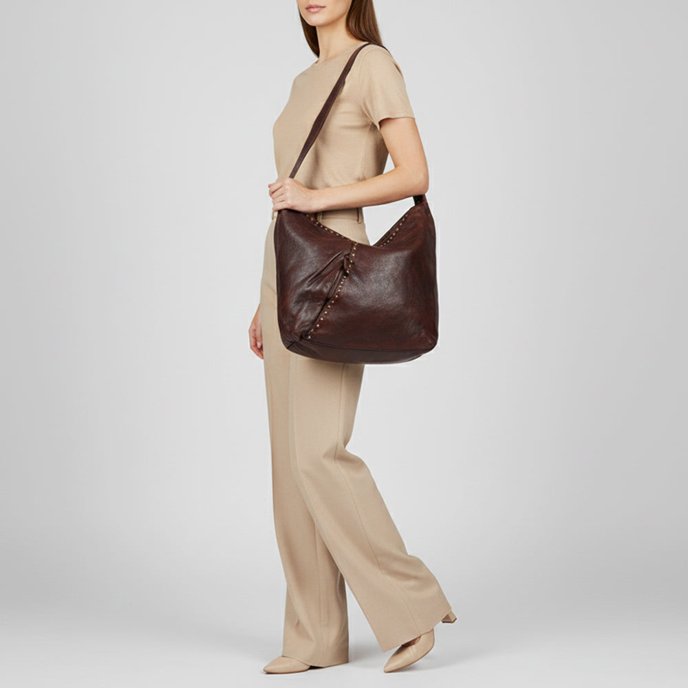 Spaghetti Western Swc176Brn Hobo Vintage Handmade Drum Dyed Genuine European Cowhide Leather Women Bag Western Handbag Purse
