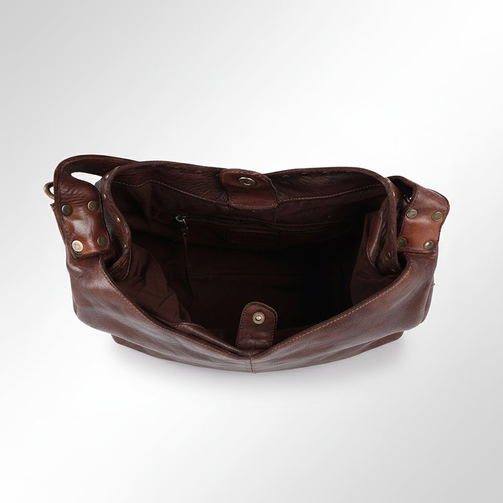 Spaghetti Western Swc176Brn Hobo Vintage Handmade Drum Dyed Genuine European Cowhide Leather Women Bag Western Handbag Purse