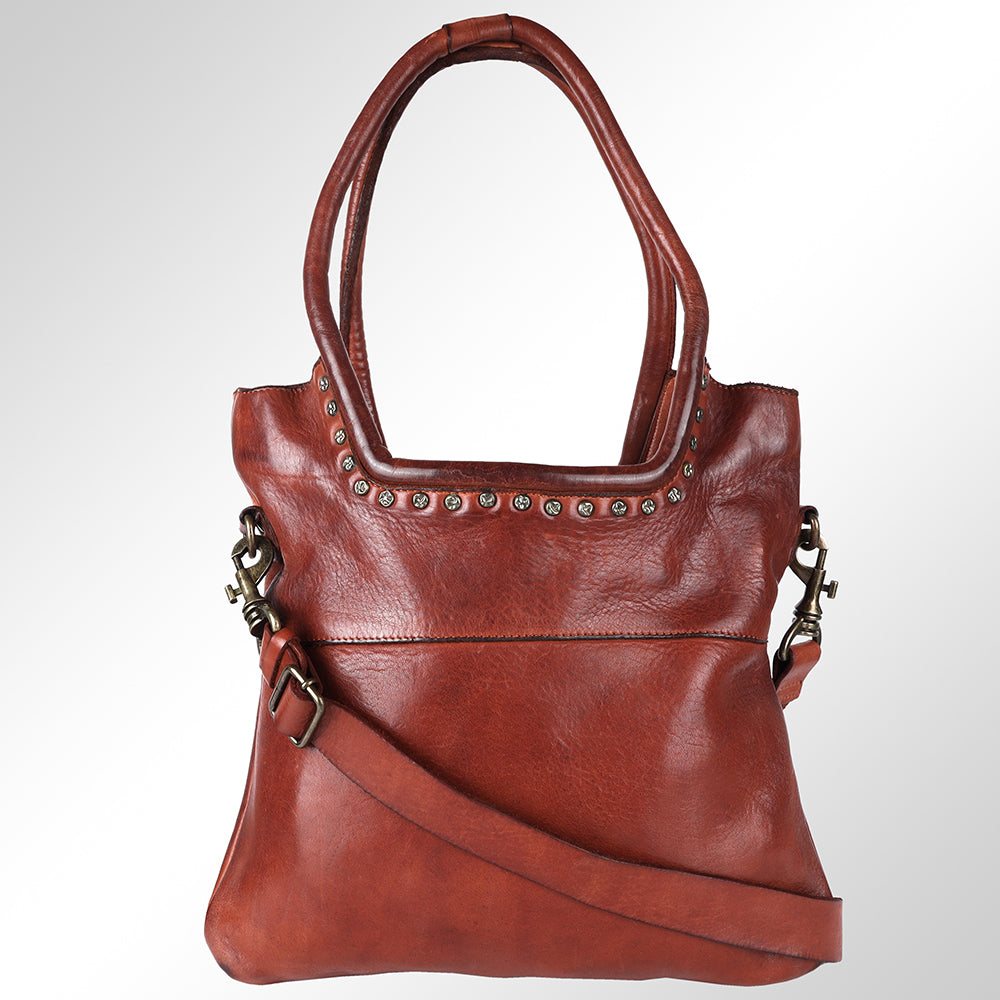 Spaghetti Western Tote Vintage Handmade Drum Dyed Genuine European Cowhide Leather