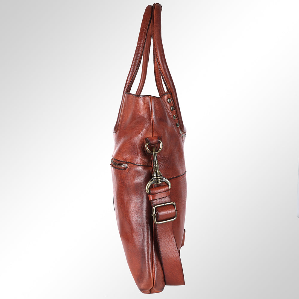 Spaghetti Western Tote Vintage Handmade Drum Dyed Genuine European Cowhide Leather
