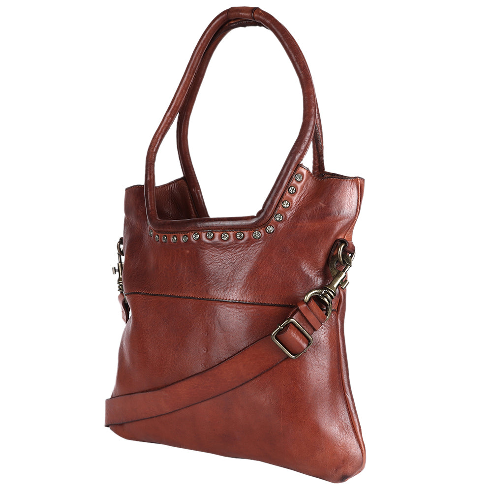 Spaghetti Western Tote Vintage Handmade Drum Dyed Genuine European Cowhide Leather