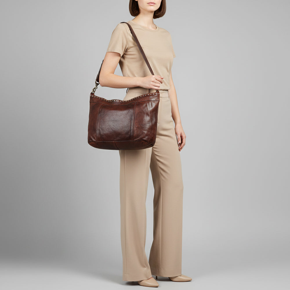 Spaghetti Western Swc183Brn Hobo Vintage Handmade Drum Dyed Genuine European Cowhide Leather Women Bag Western Handbag Purse
