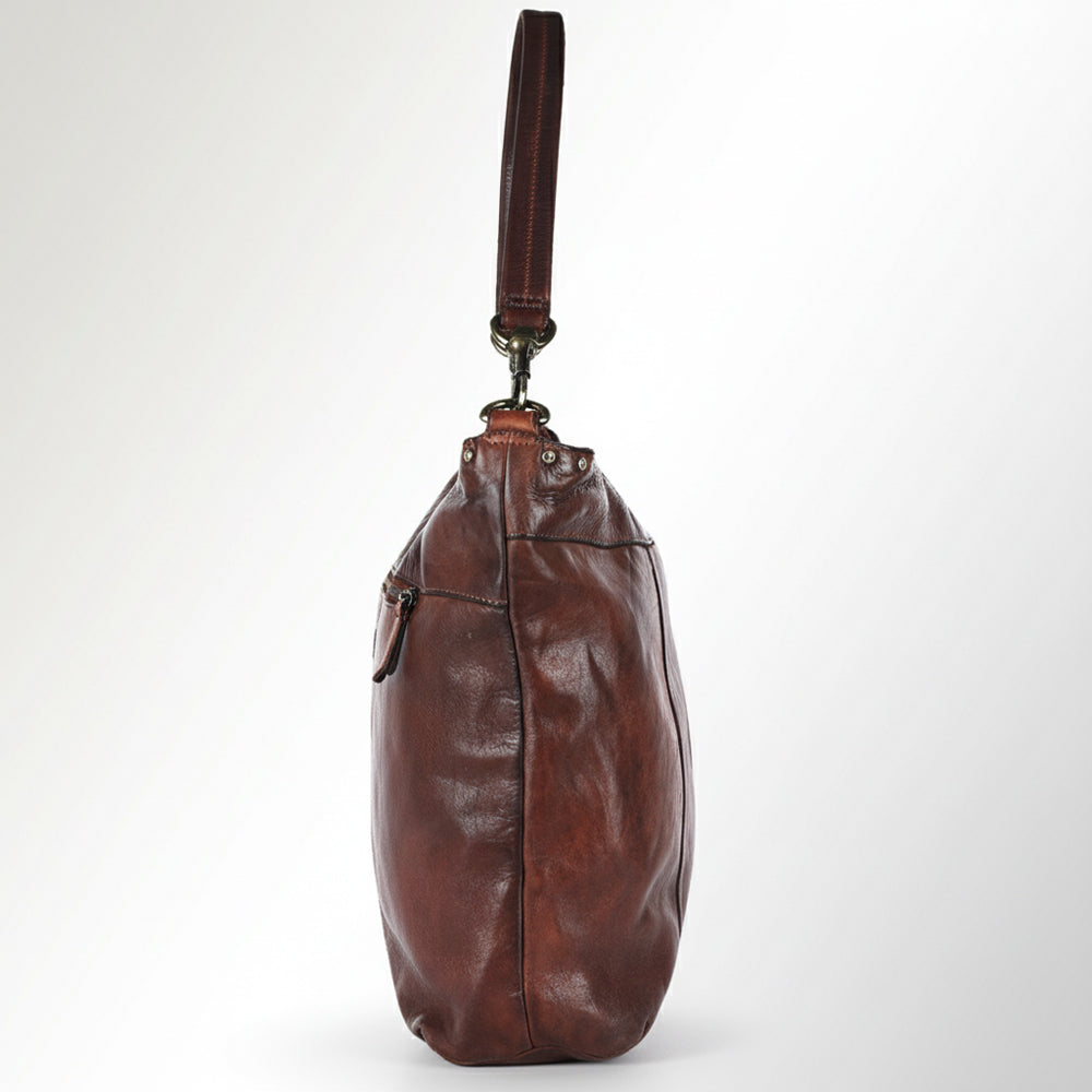 Spaghetti Western Swc183Brn Hobo Vintage Handmade Drum Dyed Genuine European Cowhide Leather Women Bag Western Handbag Purse