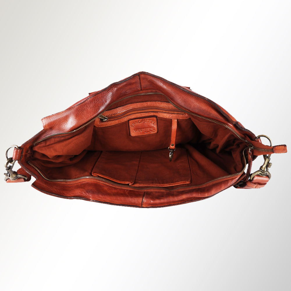 Spaghetti Western Tote Vintage Handmade Drum Dyed Genuine European Cowhide Leather