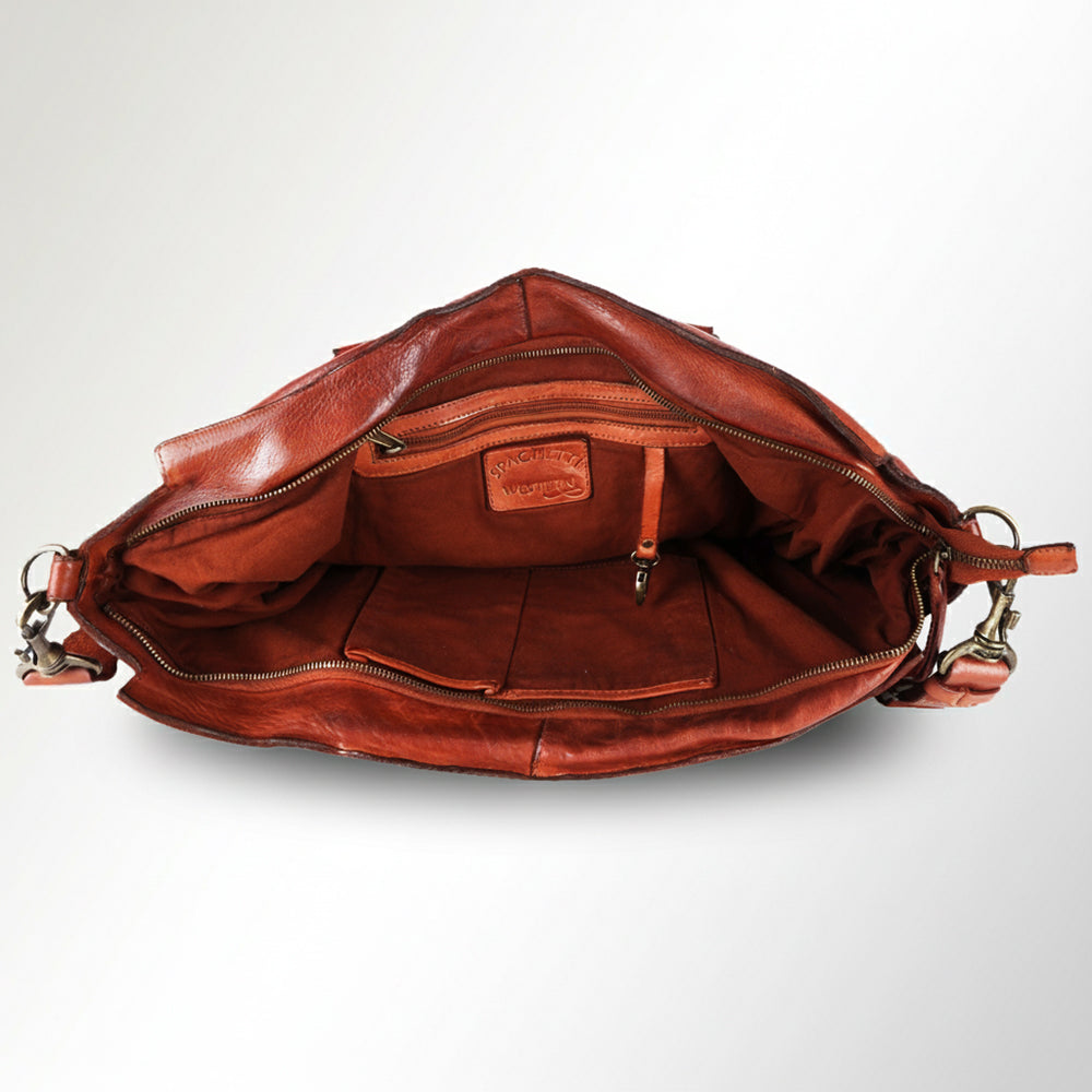 Spaghetti Western Swc185Cg Tote Vintage Handmade Drum Dyed Genuine European Cowhide Leather Women Bag Western Handbag Purse