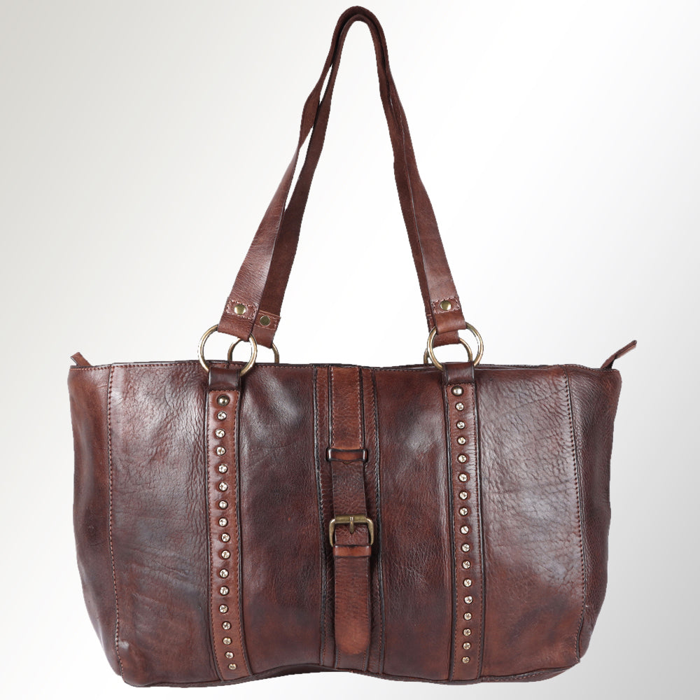 Spaghetti Western Tote Vintage Handmade Drum Dyed Genuine European Cowhide Leather