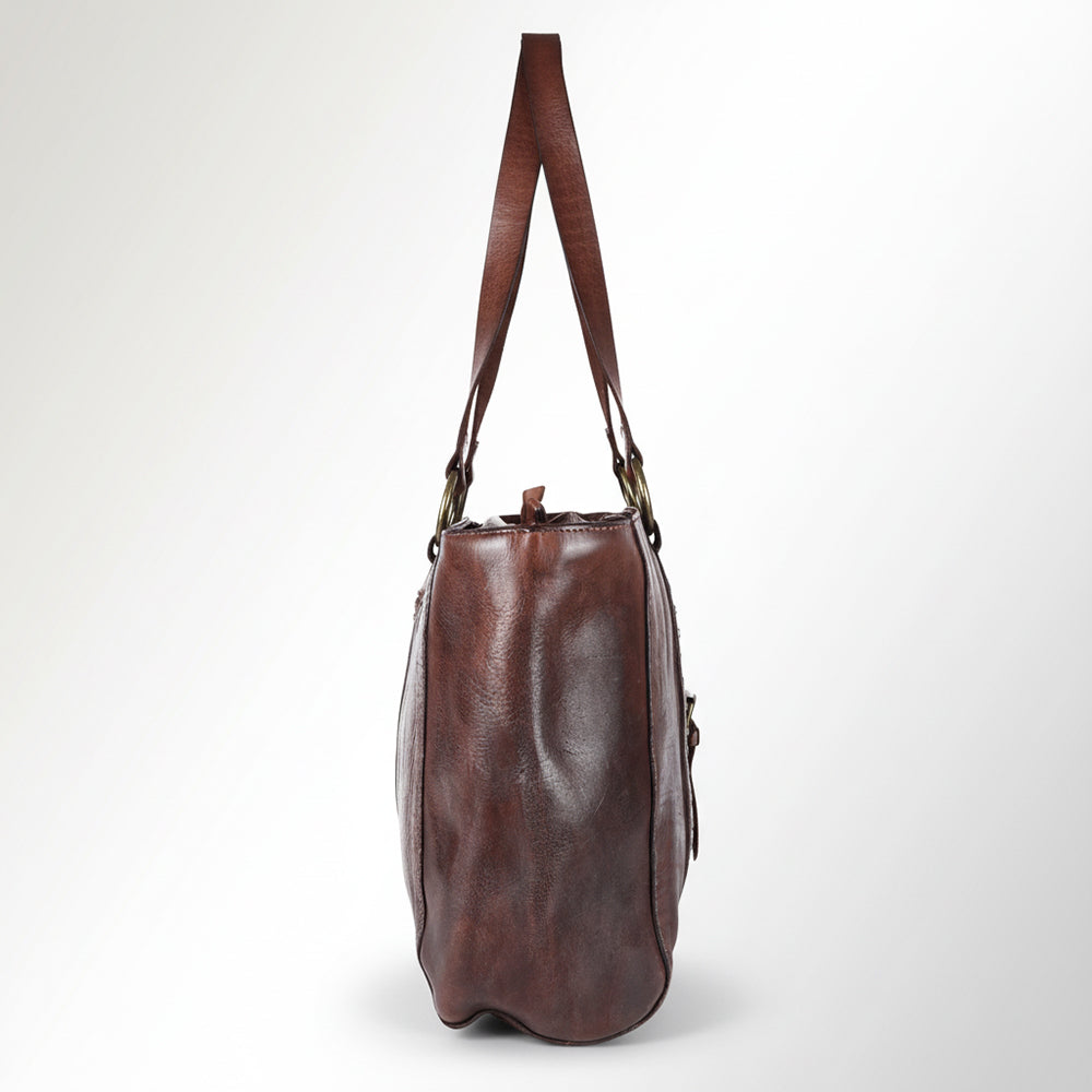 Spaghetti Western Swc186Brn Tote Vintage Handmade Drum Dyed Genuine European Cowhide Leather Women Bag Western Handbag Purse