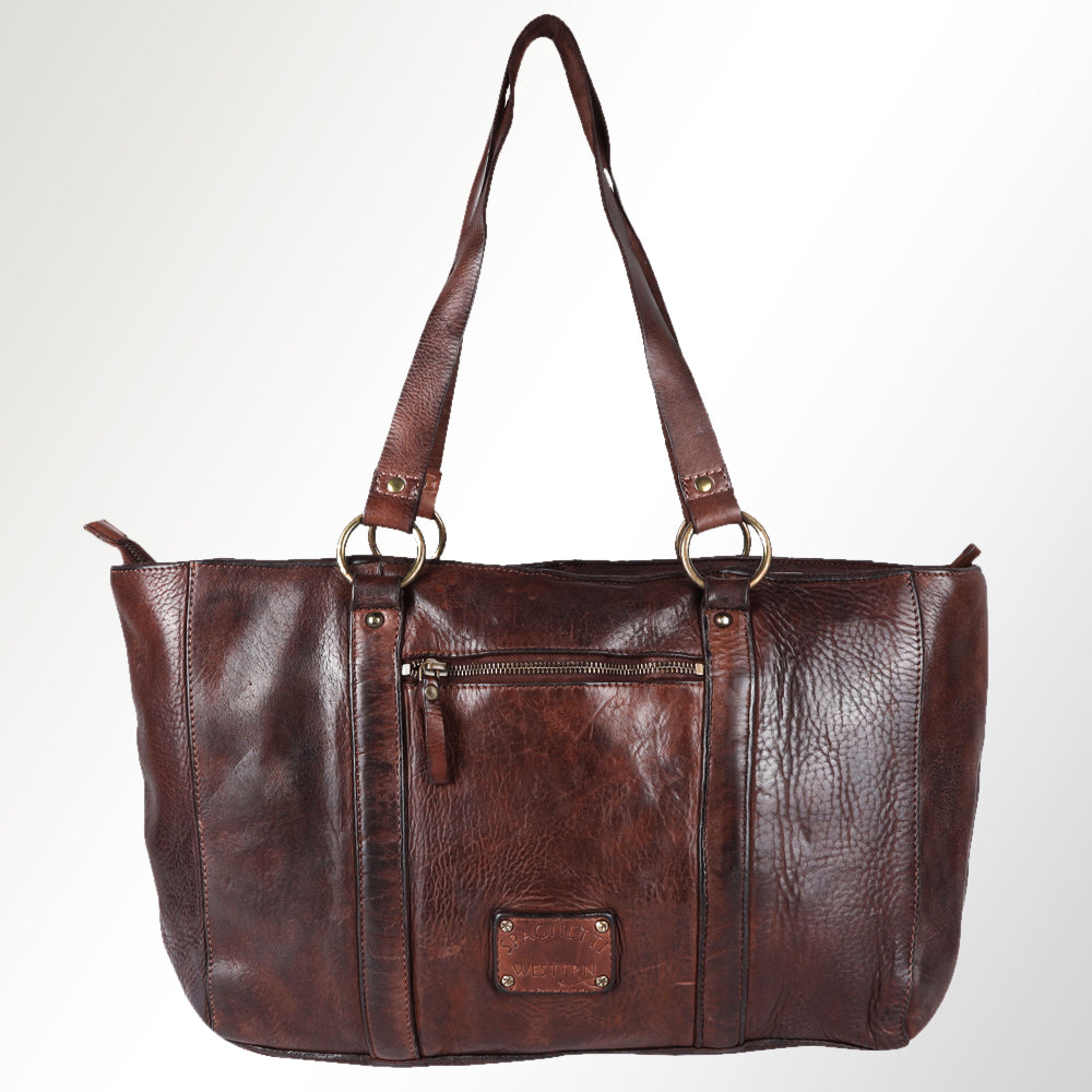 Spaghetti Western Tote Vintage Handmade Drum Dyed Genuine European Cowhide Leather
