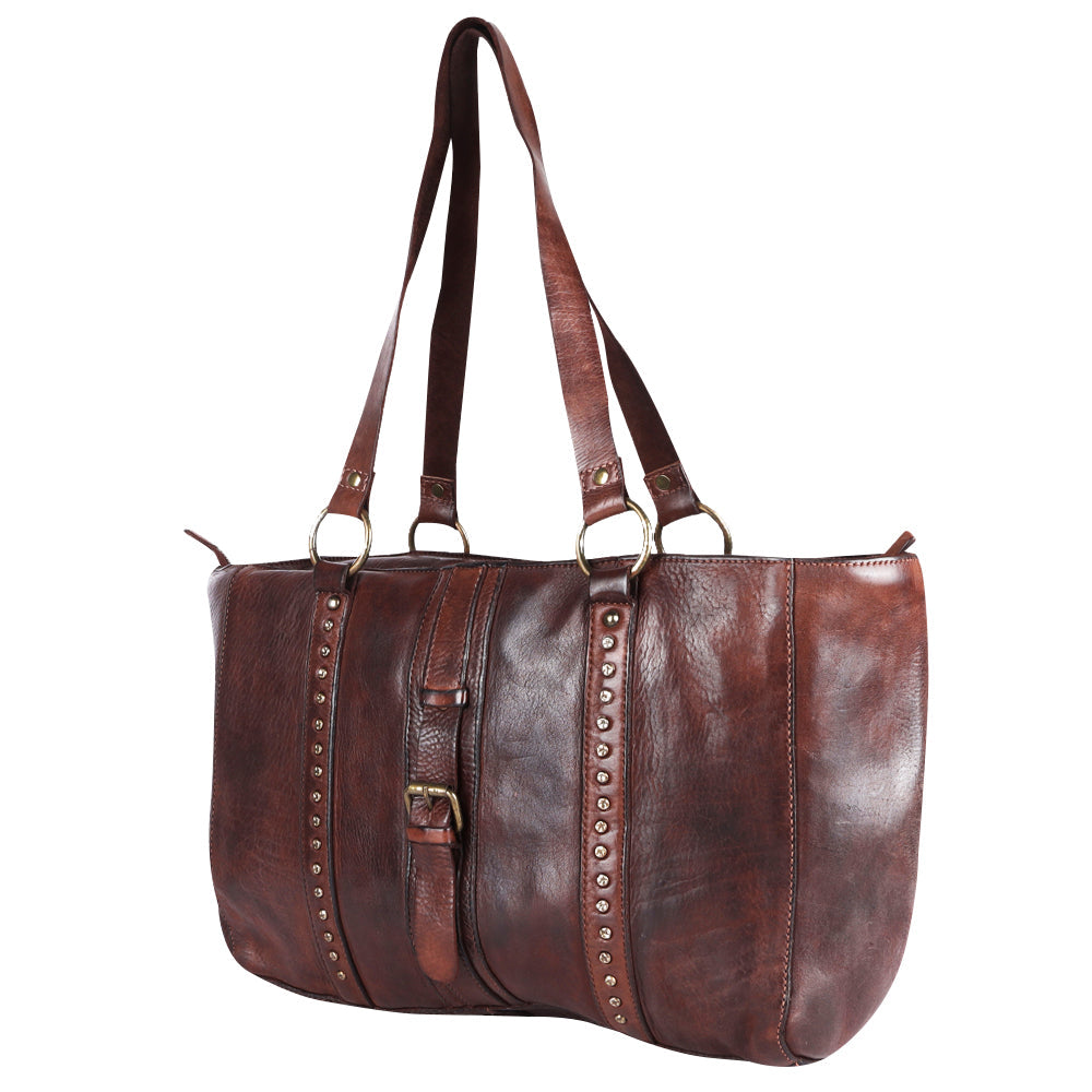 Spaghetti Western Tote Vintage Handmade Drum Dyed Genuine European Cowhide Leather