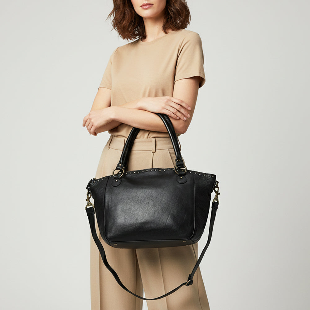 Spaghetti Western Swc188Blk Tote Vintage Handmade Drum Dyed Genuine European Cowhide Leather Women Bag Western Handbag Purse