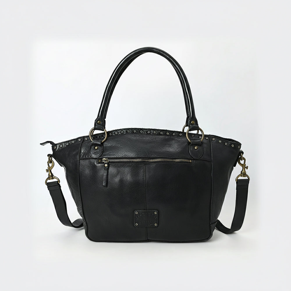 Spaghetti Western Swc188Blk Tote Vintage Handmade Drum Dyed Genuine European Cowhide Leather Women Bag Western Handbag Purse