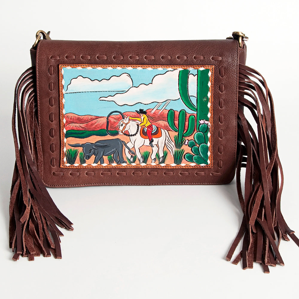 American Darling Hand Tooled Fringed Genuine Leather Small Cross body Bag Eco-Friendly Vegetable Tanned Full Grain Leather YKK Zipper