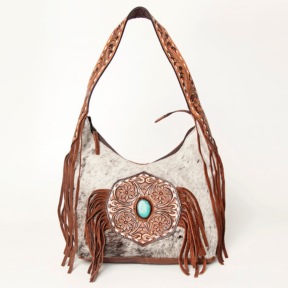 American Darling Western Hobo Bag - Hand Tooled Floral Leather & Fringes
