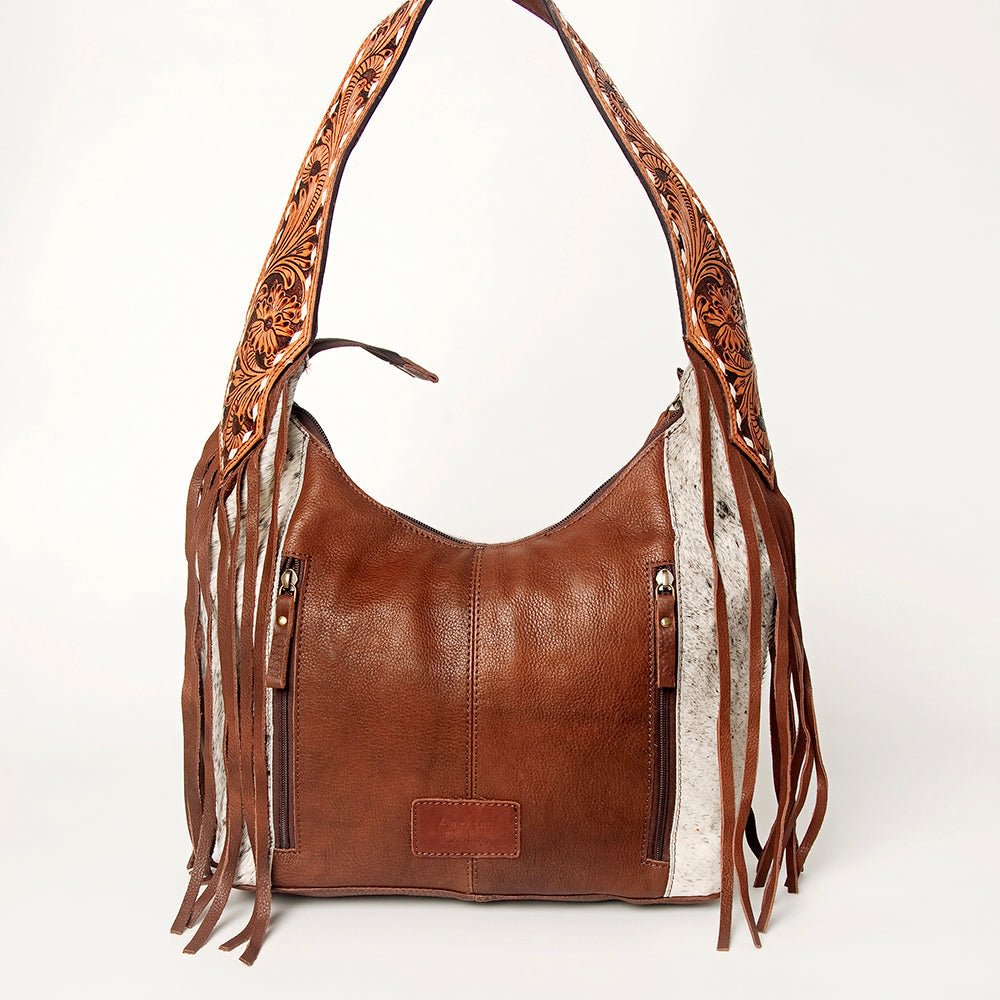 Western Style Leather Hobo Handbag With Hair On Cowhide